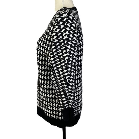 Carolyn Taylor Houndstooth Sweater Black White Crew Neck Dolman Sleeves Size M - Picture 3 of 13
